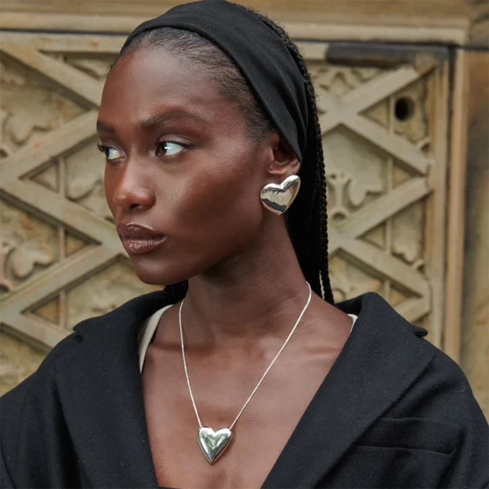 Silver Heart Stud Earrings - Picture 5 of 10